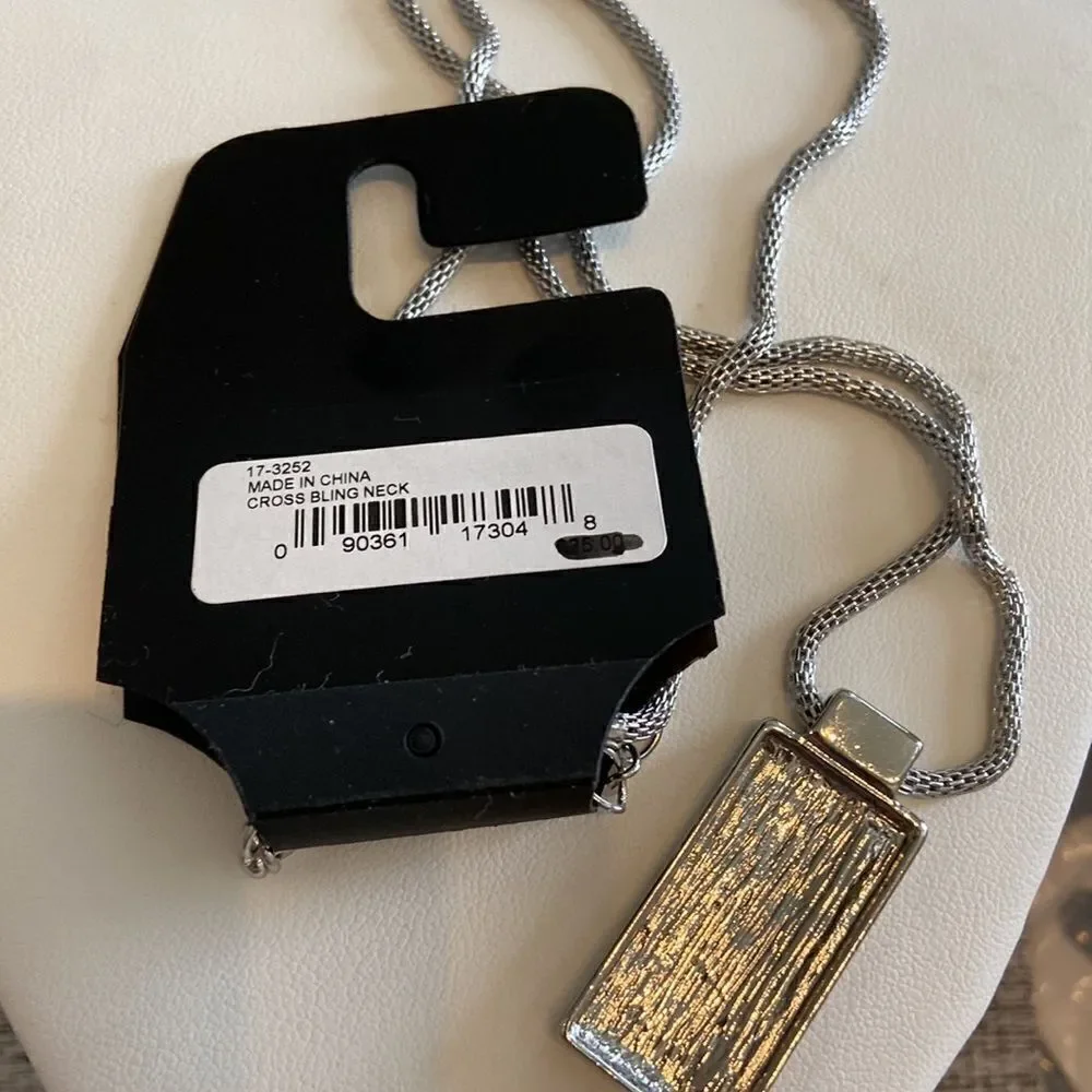 NWT Guess Cross Bling Necklace Color: Black/Silver Dog Tag